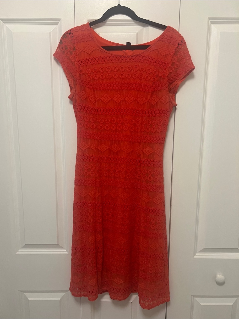 Sharagano Reddish orange Lace Midi Dress